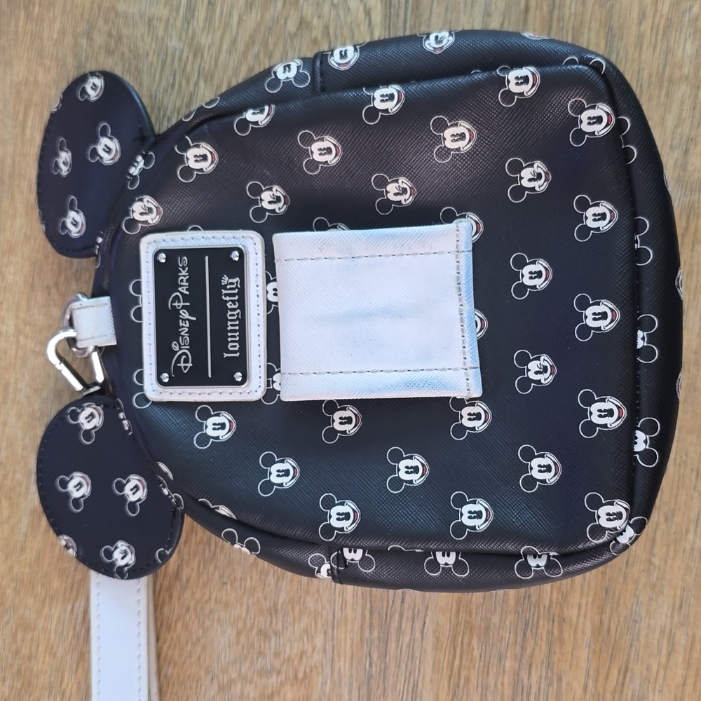 Disney Parks Loungefly Mickey Mouse Faces Mini Backpack Wristlet Black White Bag - Picture 7 of 8